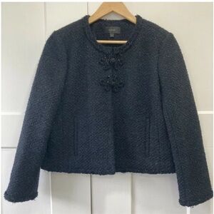 J.CREW Black Tweed Beaded Soutache Tassel Jacket Size 6